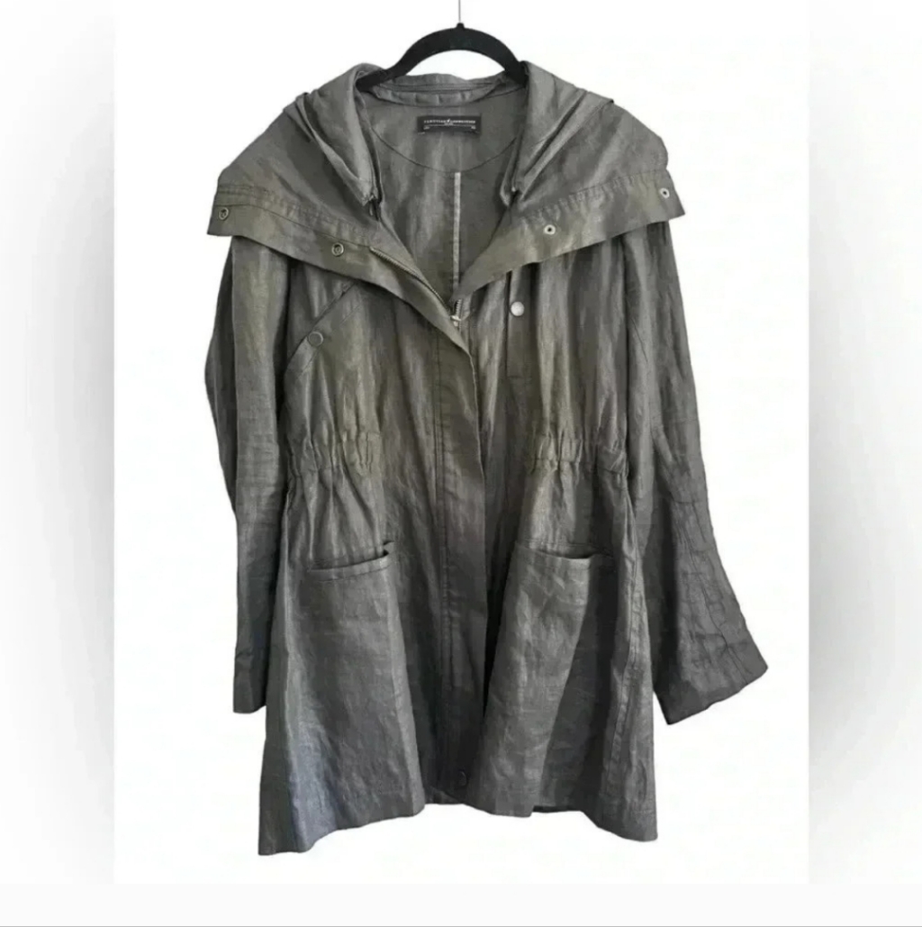 Peruvian Connection Grey Linen Blend Utility Jacket Zip Size Small
